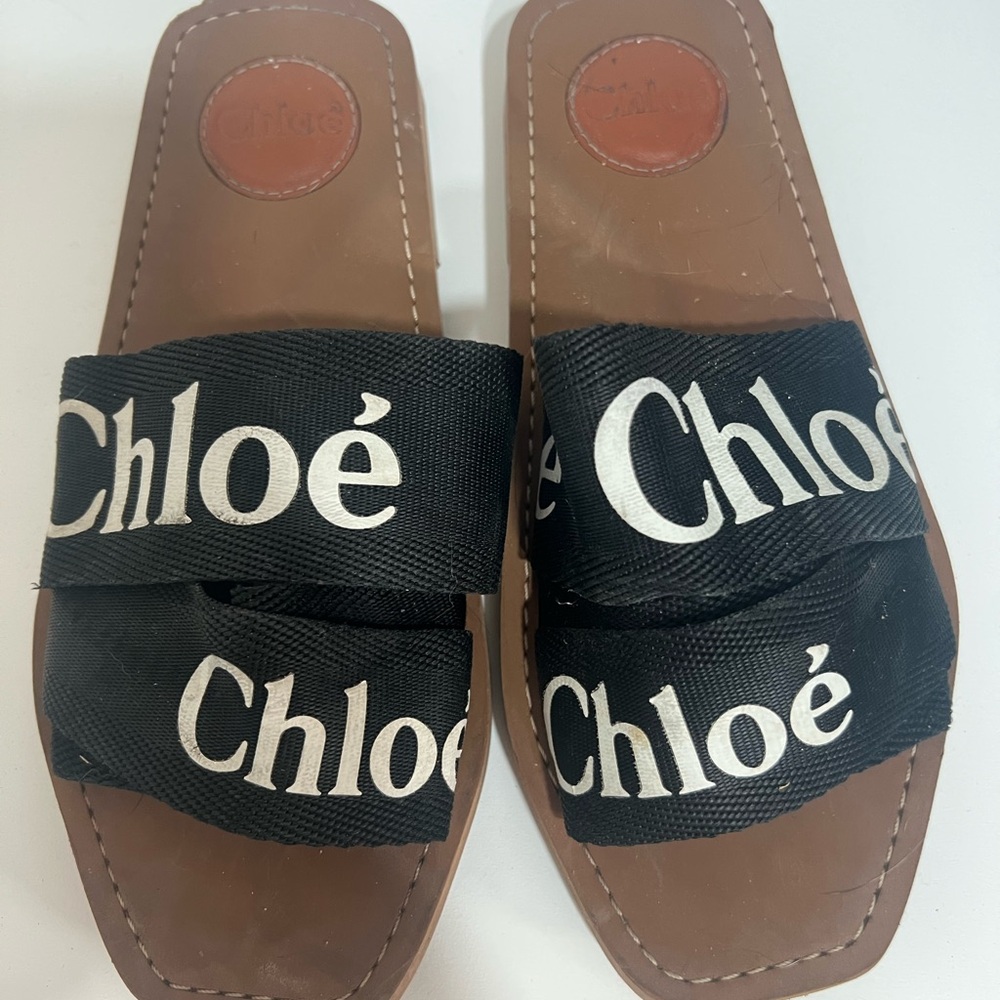 Chloe logo slides black and white size 37
